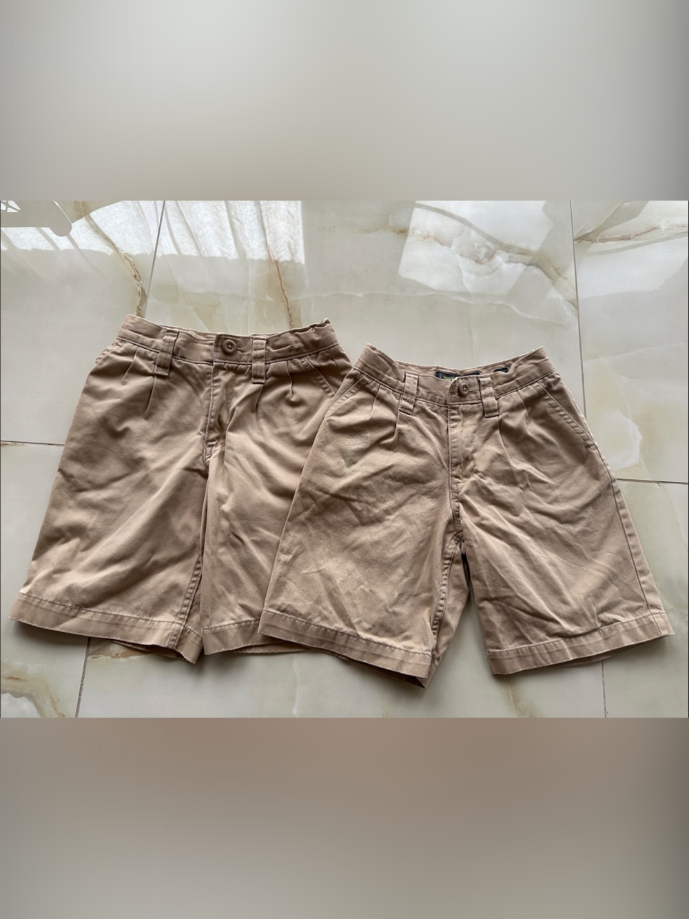 Old Navy Boys Tan Chino Shorts - Neutral Khaki Pair